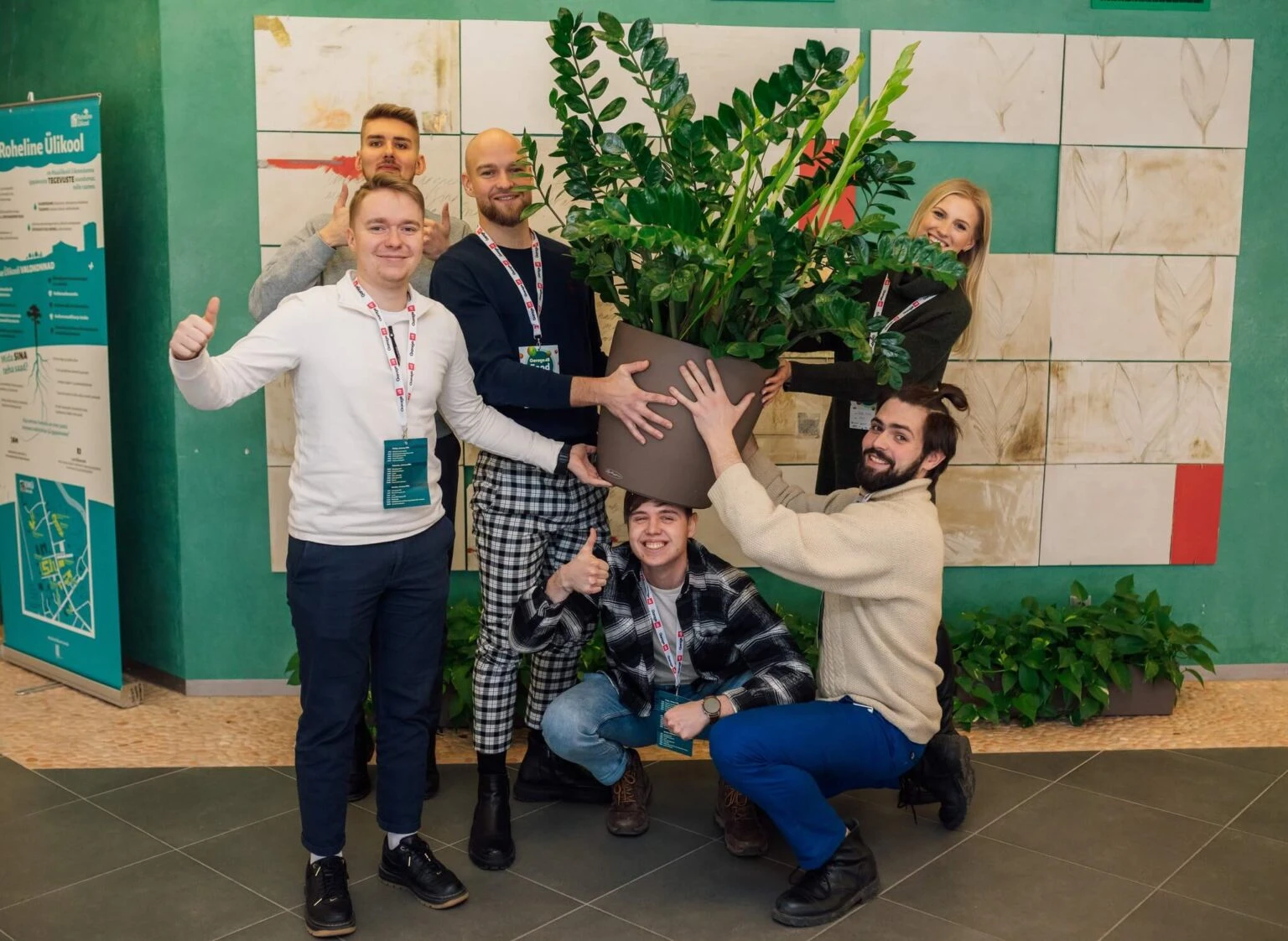 Kese team members working together at the Garage48 hackathon